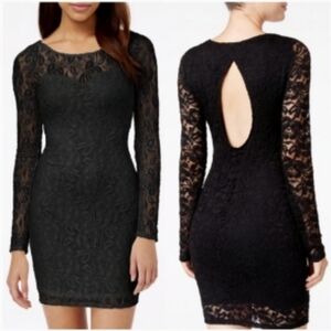 Material Girl Long Sleeve Black Lace Keyhole Dress
